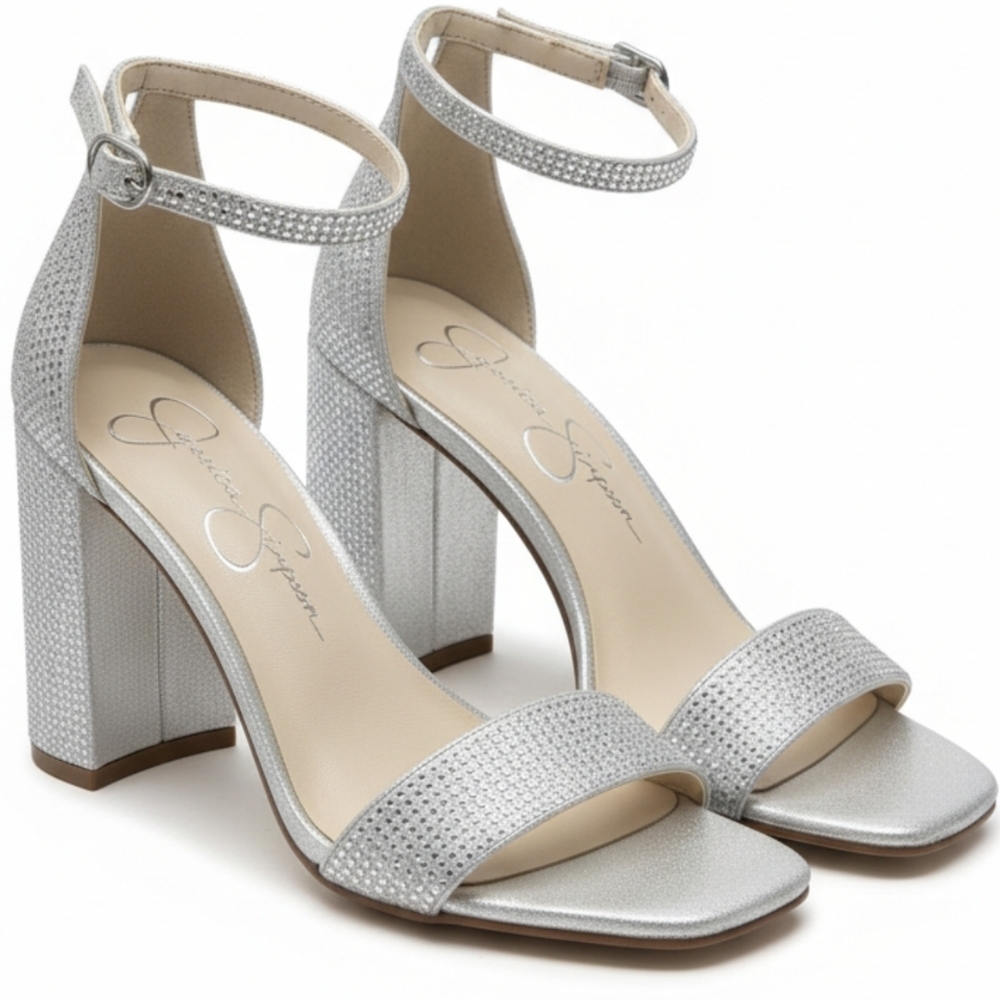 Jessica Simpson Silver Rhinestone Heels - Like New size 6 - Picture 1 of 2